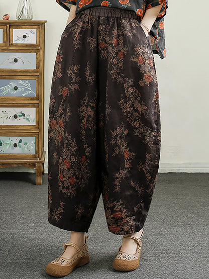 Summer Retro Print Ramie Harem Pants Cx052