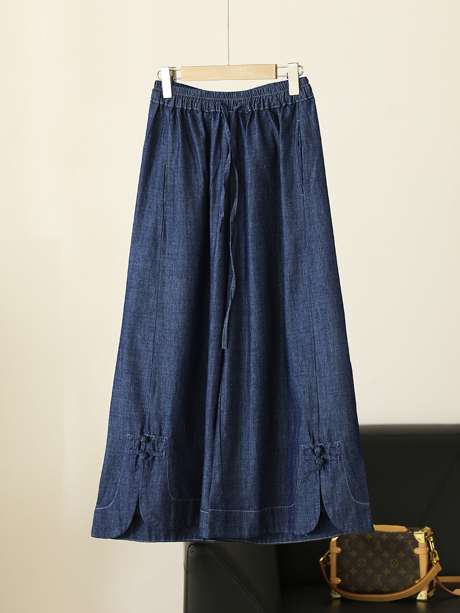 Summer Buckle Wide-leg Denim Pants Cx031