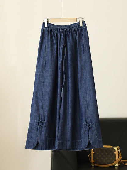 Summer Buckle Wide-leg Denim Pants Cx031