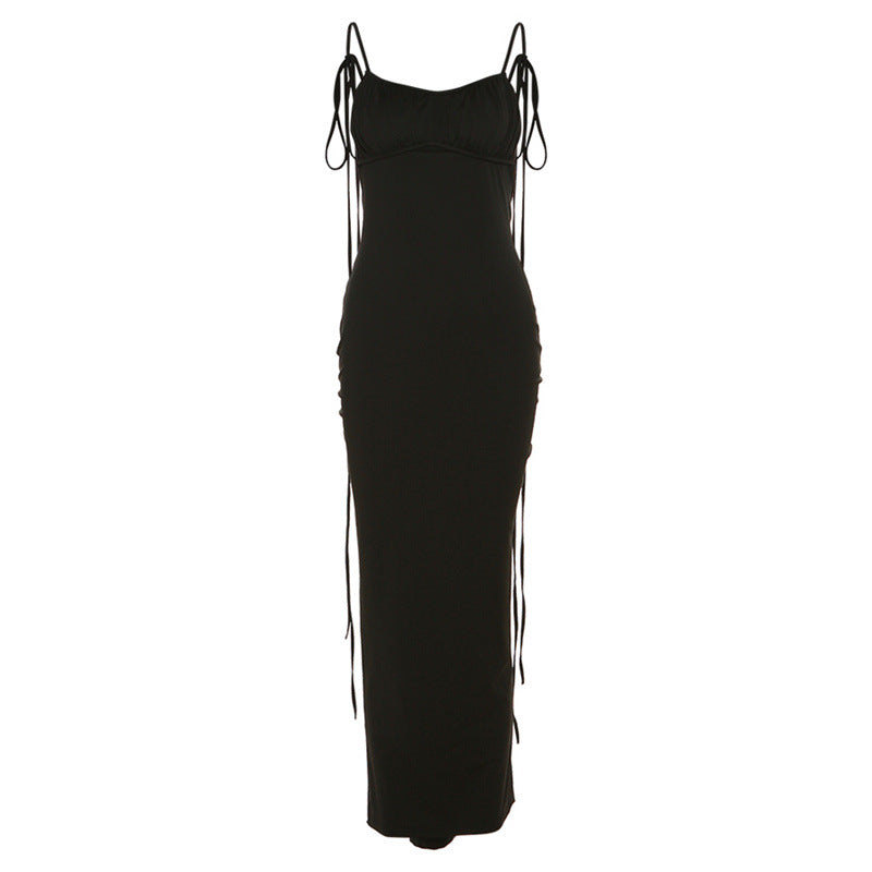 V Neck Lace-up Backless Maxi Dress