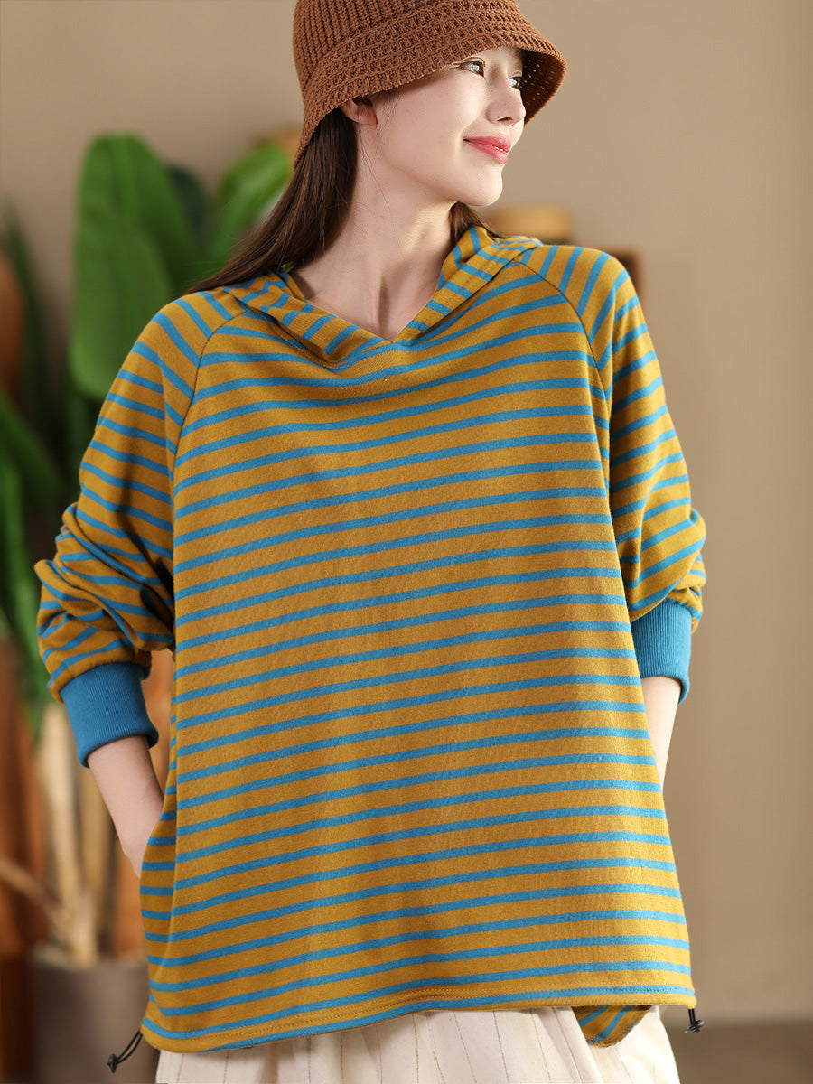 Autumn Stripe Colorblock Hooded Sweatshirt Ai1025
