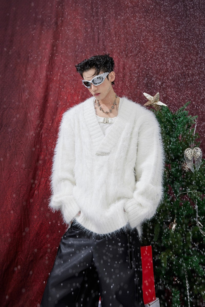 Faux Fur V-neck Sweater