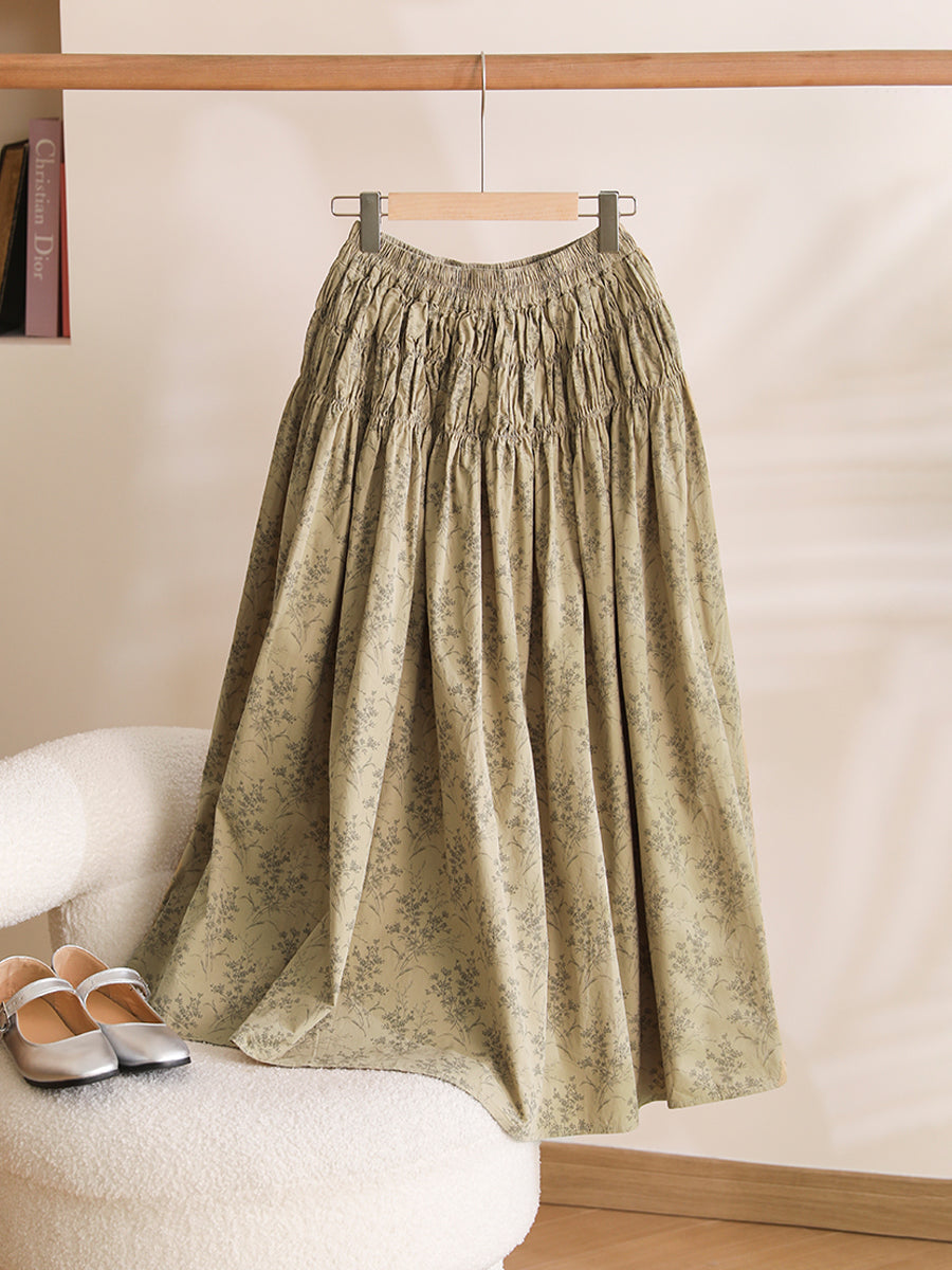 Summer Artsy Shirred Cotton Skirt We1042