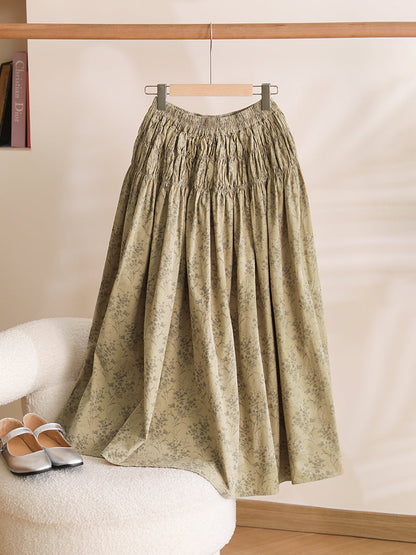 Summer Artsy Shirred Cotton Skirt We1042