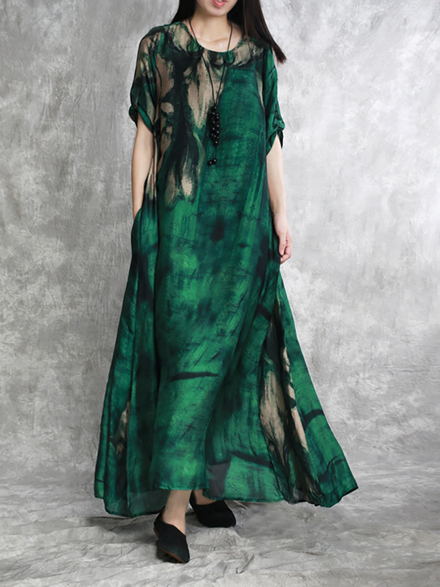 Summer Flower Print Loose Maxi Dress Hh028