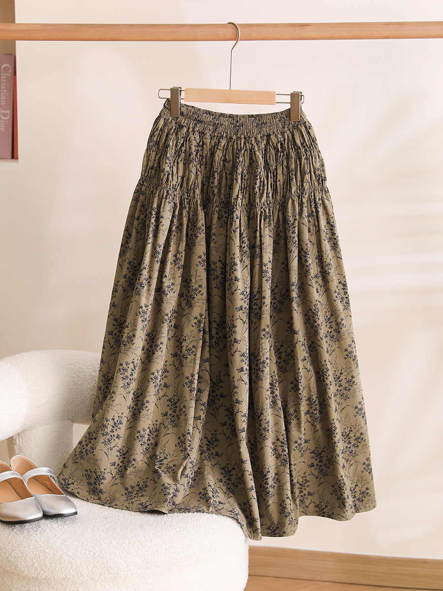 Summer Artsy Shirred Cotton Skirt We1042