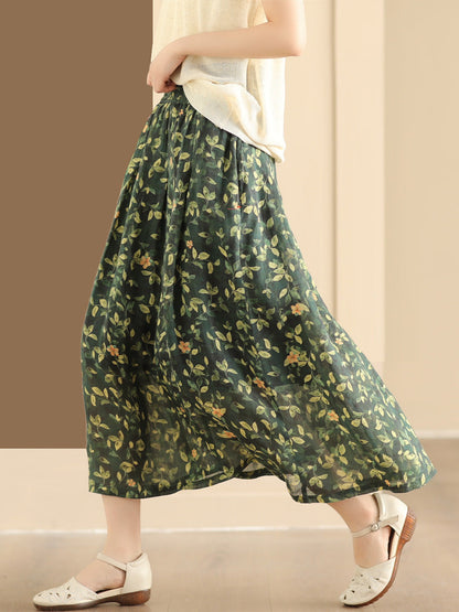 Artsy Summer Flower Ramie A-shape Skirt Co1025