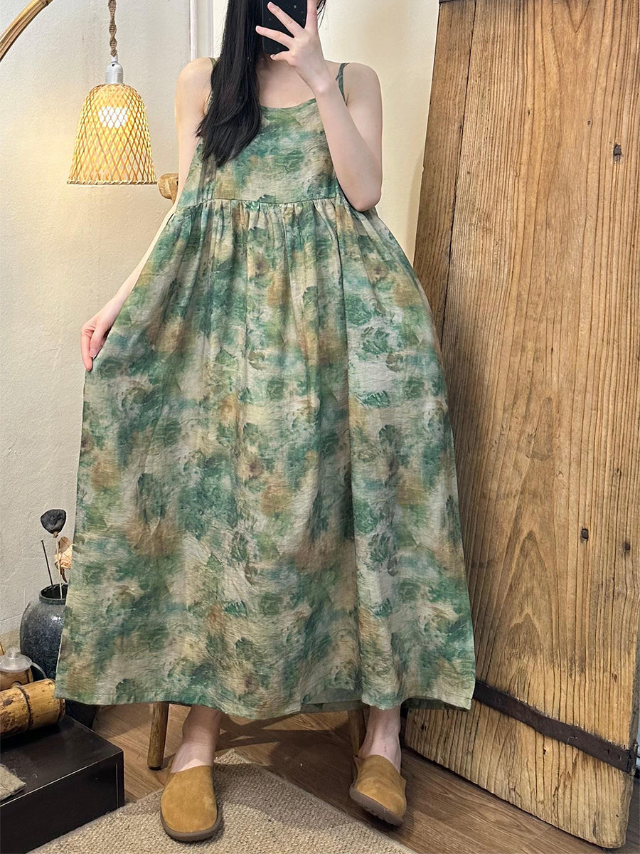 Summer Artsy Ramie Maxi Dress As1021