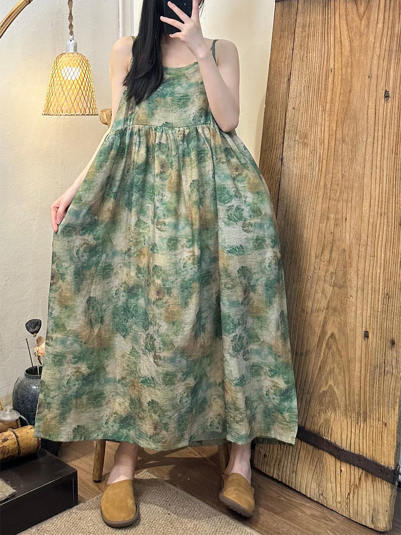 Summer Artsy Ramie Maxi Dress As1021