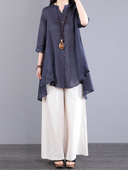 Artsy Button-up 100%ramie Blouse Pa1040