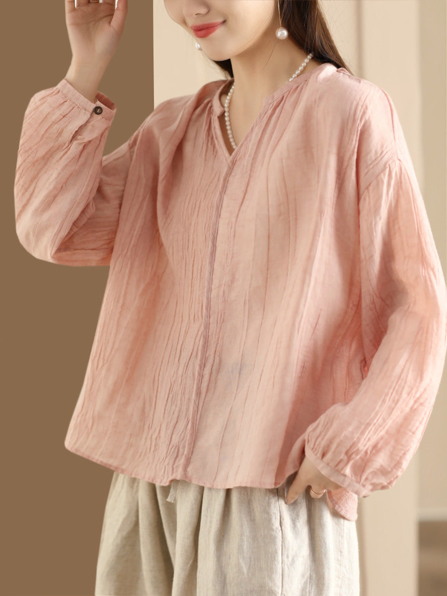 Spring Ramie V-neck Blouse Co1013