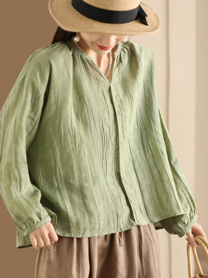 Spring Ramie V-neck Blouse Co1013
