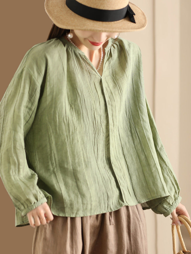 Spring Ramie V-neck Blouse Co1013