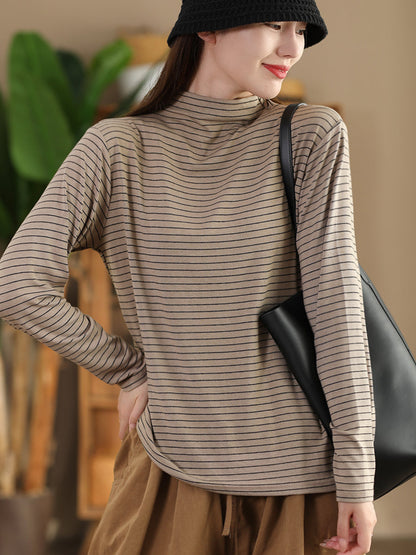 Autumn Stripe Half Turtleneck Blouse Ai1064