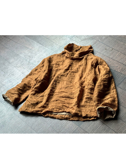 Autumn Artsy Turtleneck Ramie Blouse Qu032