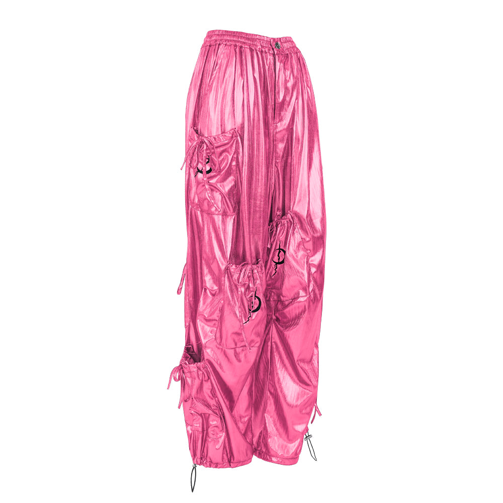 Pinkspink Shiny Parachute Cargo Pants - Hot Pink