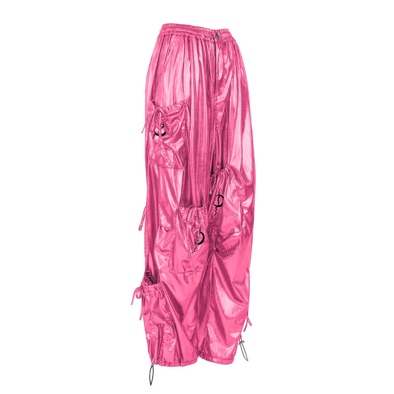 Pinkspink Shiny Parachute Cargo Pants - Hot Pink