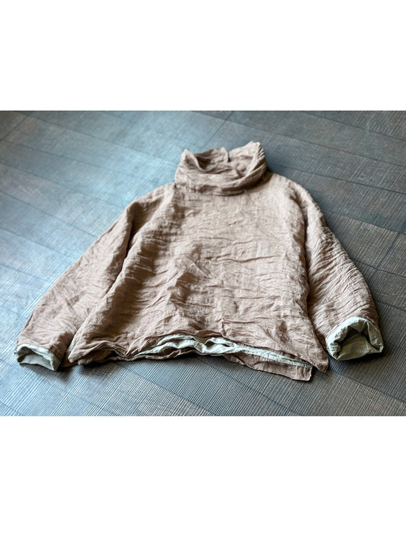 Autumn Artsy Turtleneck Ramie Blouse Qu032
