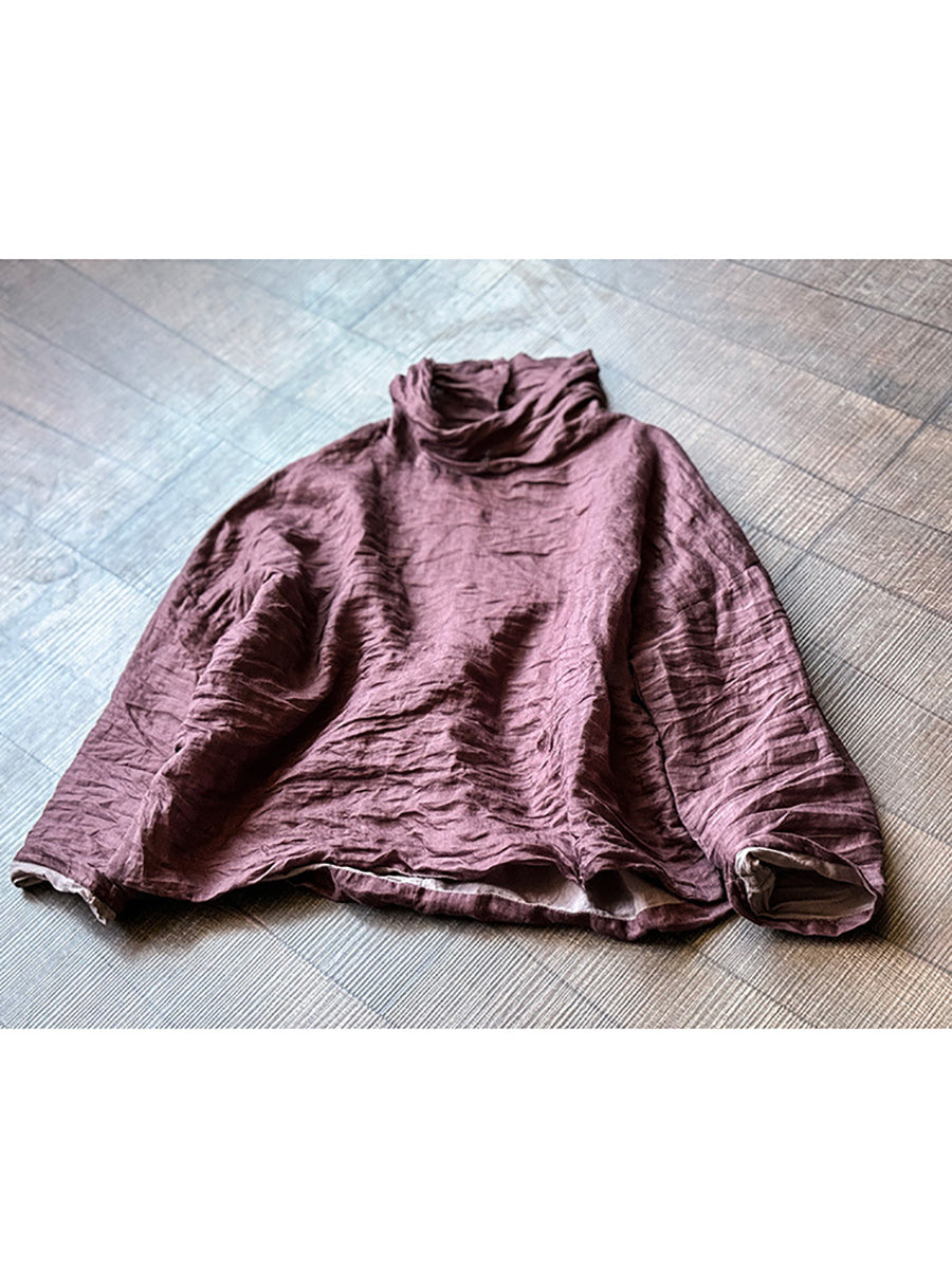 Autumn Artsy Turtleneck Ramie Blouse Qu032