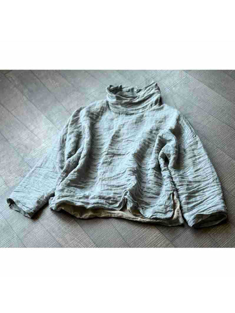 Autumn Artsy Turtleneck Ramie Blouse Qu032