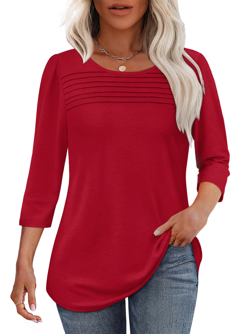 3/4 Length Sleeve Top Pleated Front T-shirt