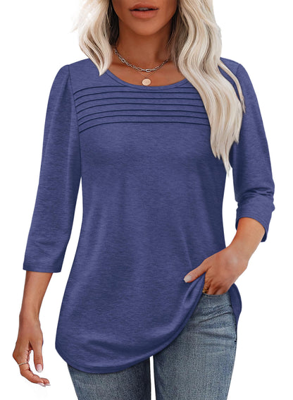 3/4 Length Sleeve Top Pleated Front T-shirt
