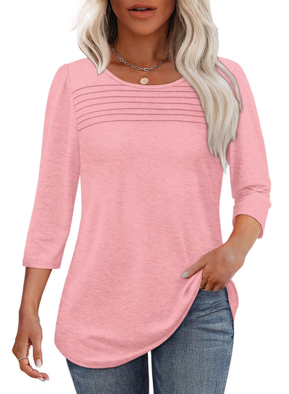 3/4 Length Sleeve Top Pleated Front T-shirt
