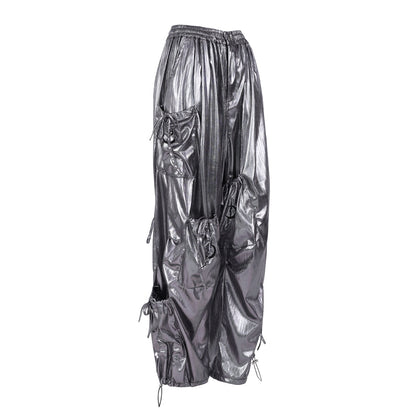 Pinkspink Shiny Parachute Cargo Pants - Hot Pink