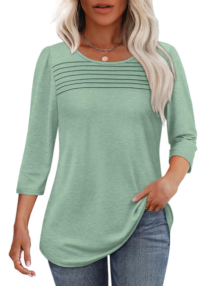 3/4 Length Sleeve Top Pleated Front T-shirt