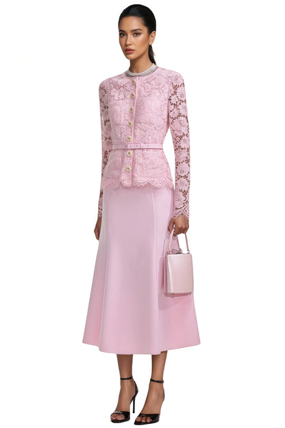 Eileen Pink Lace Midi Dress Set