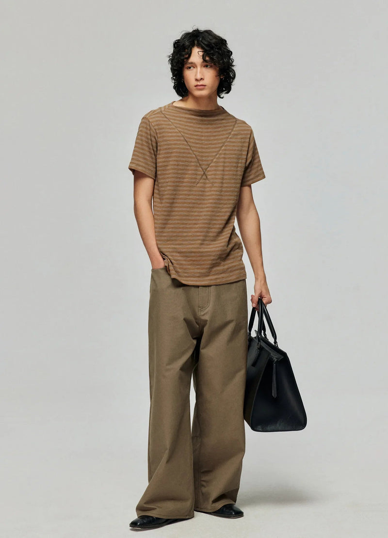 Wide Neck Striped T-shirt