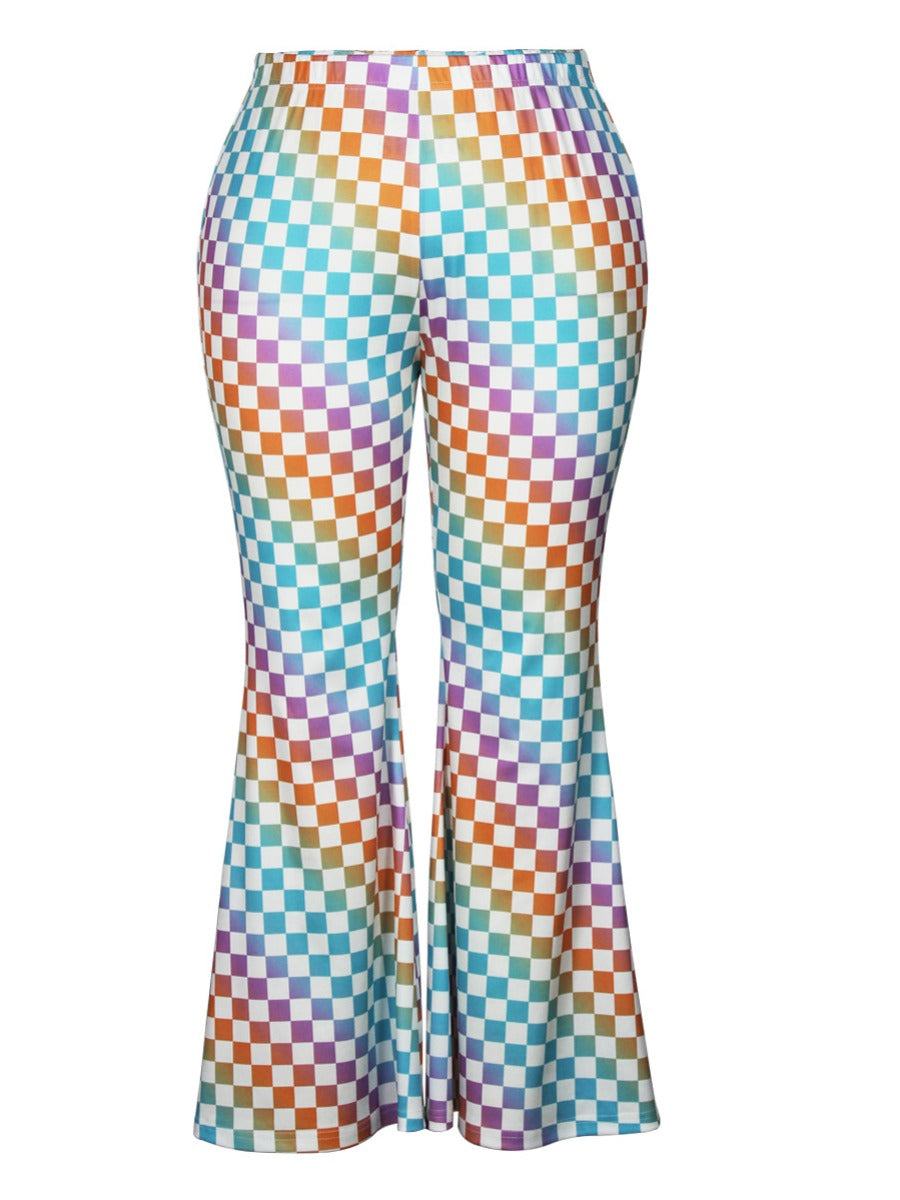 High Waist Gradient Plaid Print Flared Pants Ac203