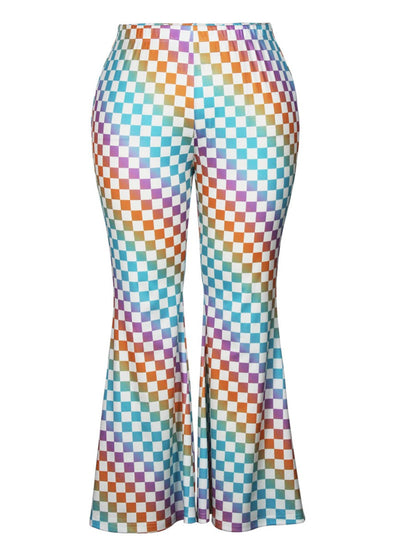 High Waist Gradient Plaid Print Flared Pants Ac203