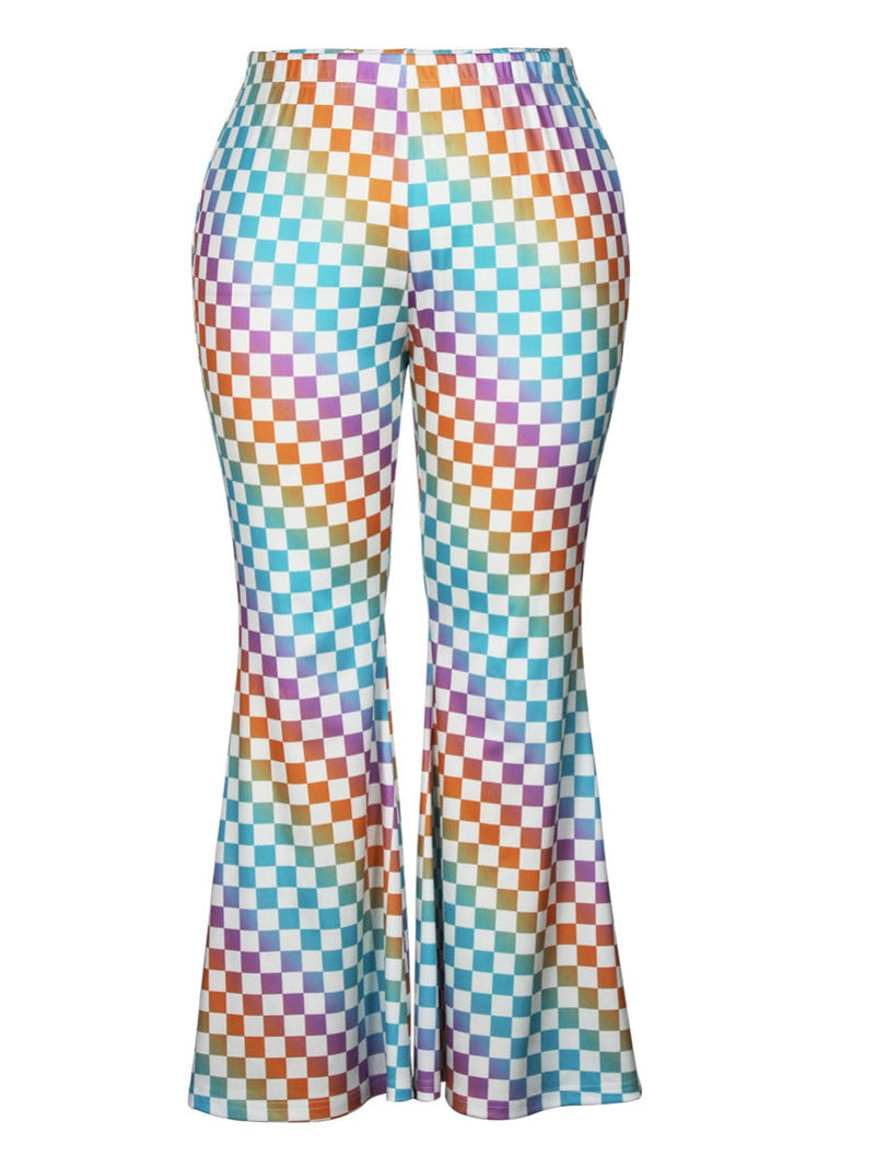 High Waist Gradient Plaid Print Flared Pants Ac203
