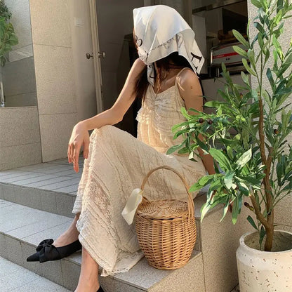 Korean Style Lace Spliced Strap Dress for New Summer Mid Length Black Skirt