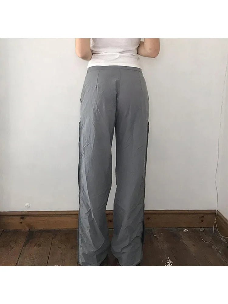 Woman Cotton Pants Loose Trousers Elastic Waist Sweatpants Straight Leg Cargo Simple Pants Allmatch Ins