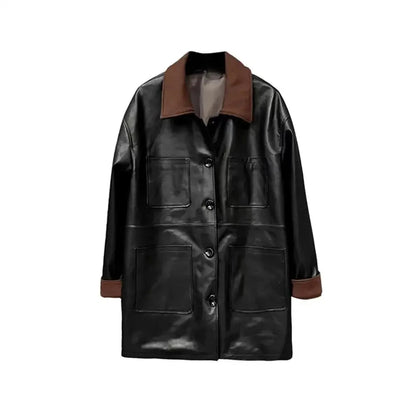 Leather Jackets for Corduroy Lapel Collar Cardigan Button Up Long Coat Autumn Winter Oversize Clothes New