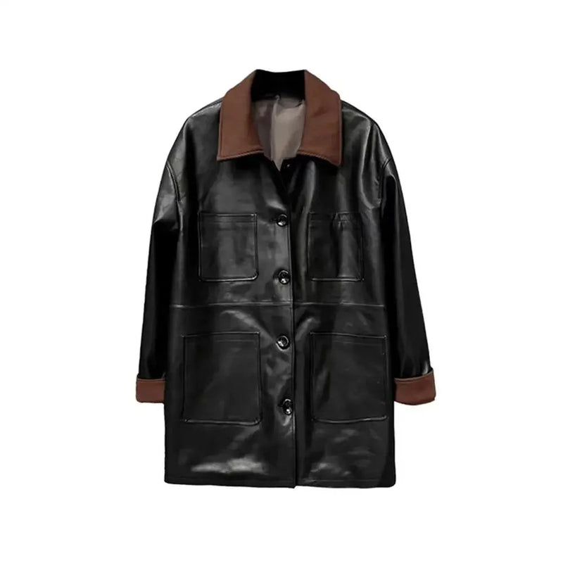Leather Jackets for Corduroy Lapel Collar Cardigan Button Up Long Coat Autumn Winter Oversize Clothes New