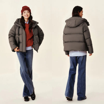 Down Jacket Color Loose Versatile Winter New Three-proof Hooded Puffer Coat Down Jacket