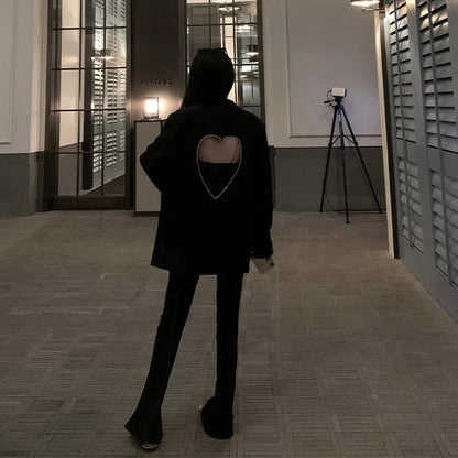 Black Blazers for Patchwork Diamond Heart Pattern Notched Long Sleeve Coats Female Autumn Clothes