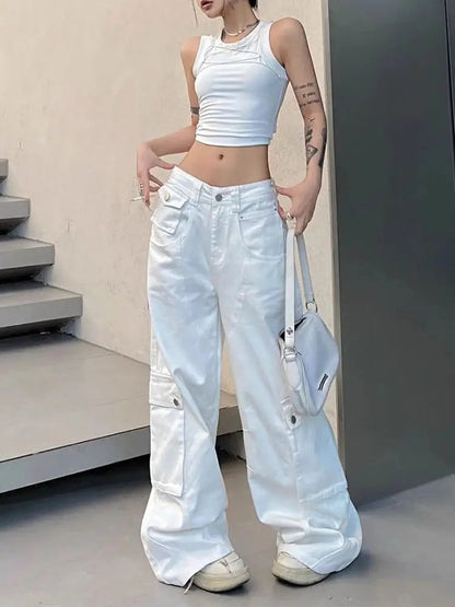 Low Waist Denim Pants Y2k Loose Korean Style Straight Wide Leg Cargo Jeans Harajuku Causal Trousers