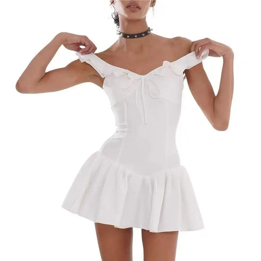 Summer Clothes Mini Dress Ruffle Dress Vacation Dresses Pleated Slim Waist Bow Tie
