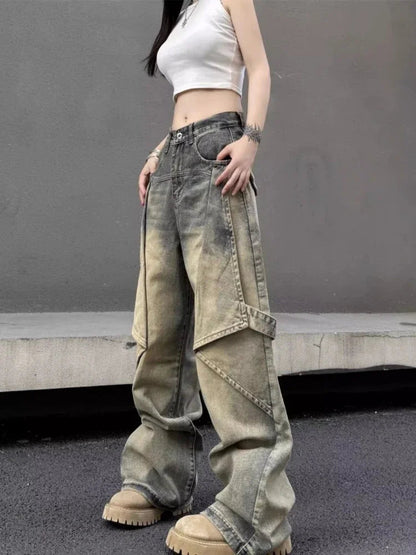 American Retro High Waist Baggy Jeans Y2k Hip Hop Straight Wide Leg Denim Pants Harajuku Causal Mujer Bottoms
