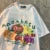 American Retro Fruit Print Round Neck Short Sleeved T-shirt for and Loose and Versatile Couple Half Sleeved Tee