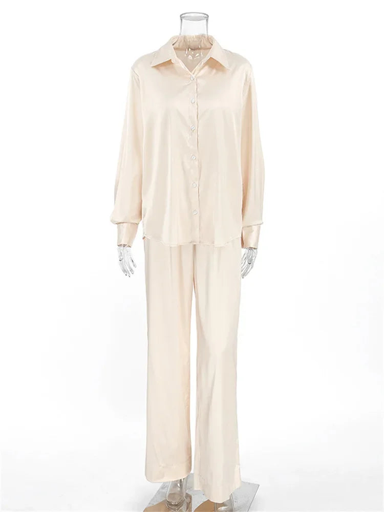Commute 2 Piece-set Trousers Shirts and High Waist Wide Leg Clothes Outfits ’s Pants Sets