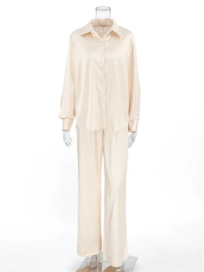 Commute 2 Piece-set Trousers Shirts and High Waist Wide Leg Clothes Outfits ’s Pants Sets