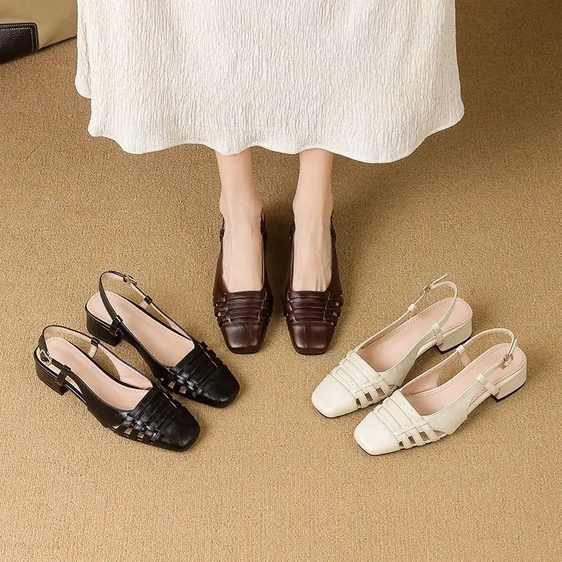 Design Sandals Square Toe Block Heels 3.5cm Back Buckle Strap Big Size 43 Dating Shoes 31 32