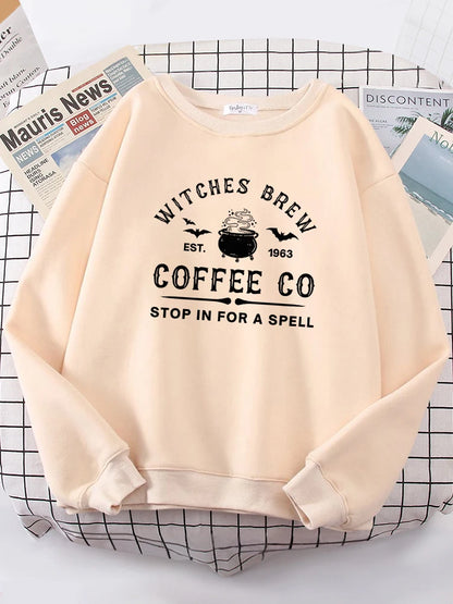 Witches Brew Coffee Letter Printing Simple Color Letter Printing Sweatshirts Long Sleeves Warm Pullover Clothes