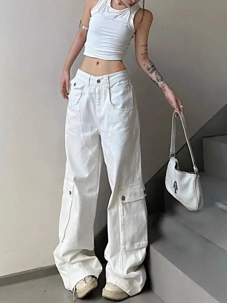 Low Waist Denim Pants Y2k Loose Korean Style Straight Wide Leg Cargo Jeans Harajuku Causal Trousers
