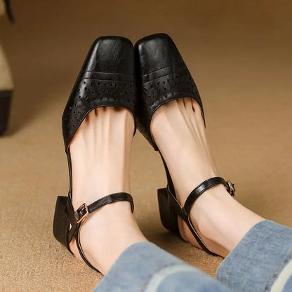 Sandals Square Toe Thick Heels 3.5cm Buckle Strap Breathable Small Size 31 32 33 Sweet Daily Shoes